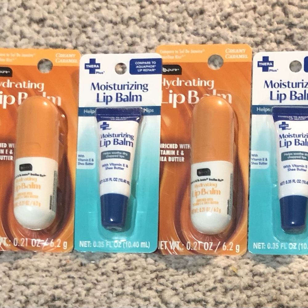 BPure Hydrating Lip Balm CREAMY CARAMEL & Thera Moisturizing Lip Balm (Set of 4)